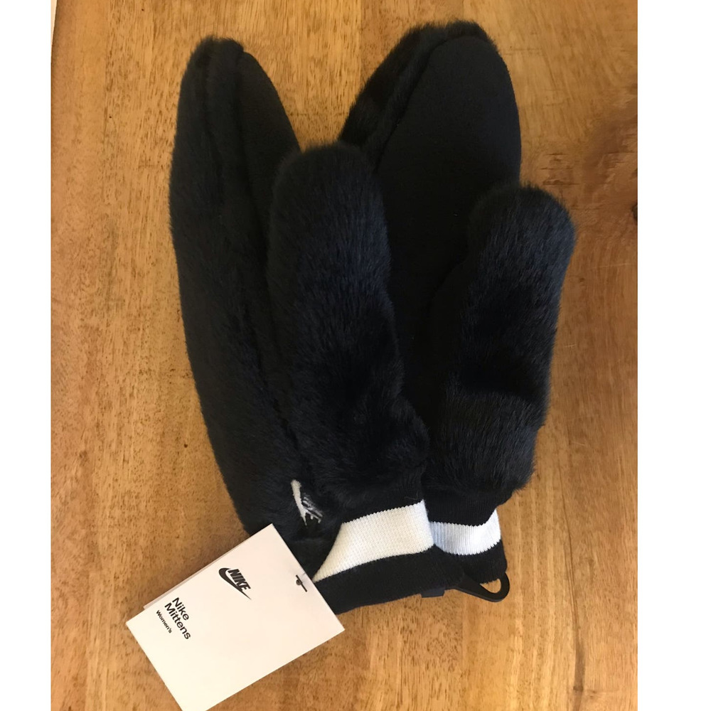 Nike Womens Black White Faux Fur Mittens XS/S